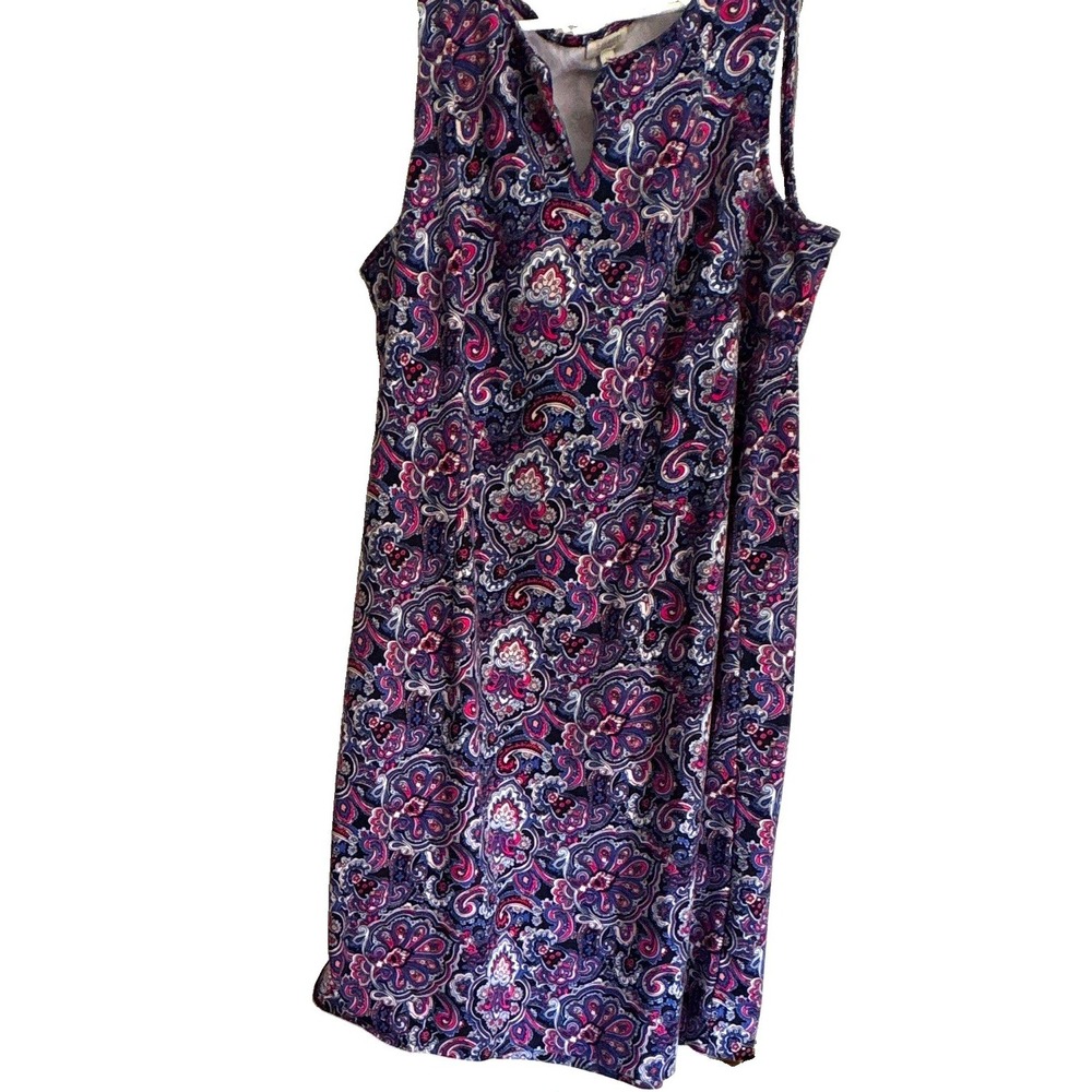 Talbots Plus 1X Paisley Knit Shift Dress Sleeveless V-Neck Keyhole Stretch